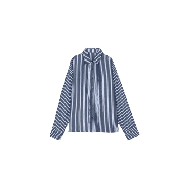 The Frankie Shop Forli Shirt - Navy/White Stripe - Oversized Minimalist Tops in Multicolour - Shop at Luxury Shoes 