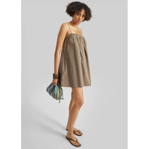 The Frankie Shop Frill Cami Mini Dress - Birch - Oversized Minimalist Dresses in Beige - Shop at Luxury Shoes 