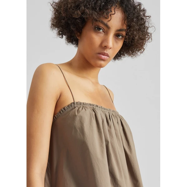 The Frankie Shop Frill Cami Mini Dress - Birch - Oversized Minimalist Dresses in Beige - Shop at Luxury Shoes 