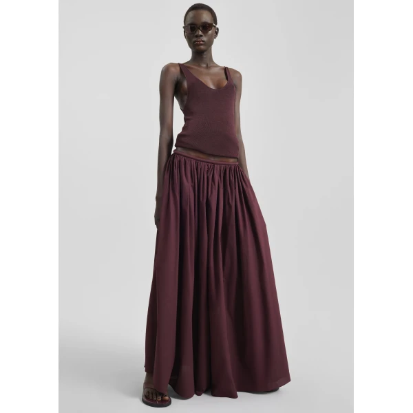 The Frankie Shop Gaeta Wide Corded Waistband Culottes - Burgundy - Oversized Minimalist Pants in Red - Shop at Luxury Shoes 