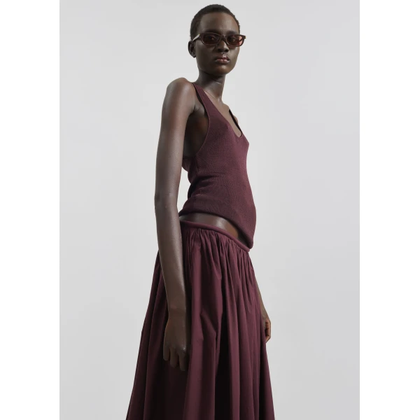 The Frankie Shop Gaeta Wide Corded Waistband Culottes - Burgundy - Oversized Minimalist Pants in Red - Shop at Luxury Shoes 