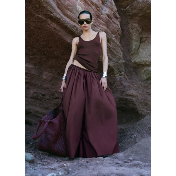 The Frankie Shop Gaeta Wide Corded Waistband Culottes - Burgundy - Oversized Minimalist Pants in Red - Shop at Luxury Shoes 