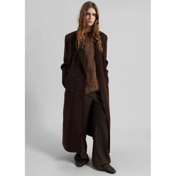 The Frankie Shop Gaia Double Breasted Coat - Dark Brown - Oversized Minimalist Coats in Beige - Shop at Luxury Shoes 