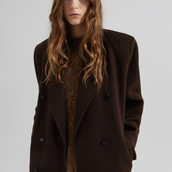 The Frankie Shop Gaia Double Breasted Coat – Dark Brown, view 3