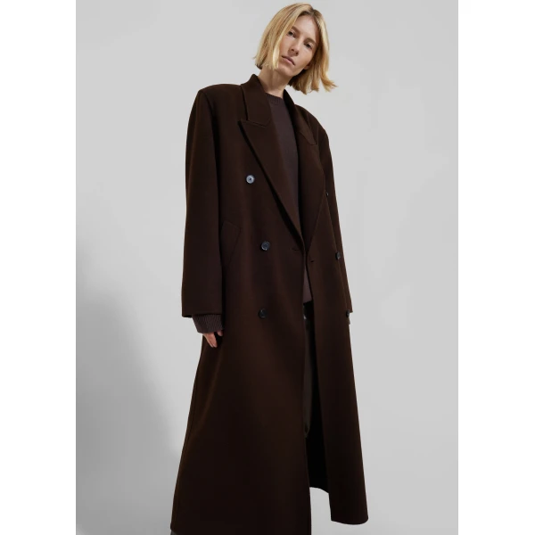 The Frankie Shop Gaia Double Breasted Coat - Dark Brown - Oversized Minimalist Coats in Beige - Shop at Luxury Shoes 