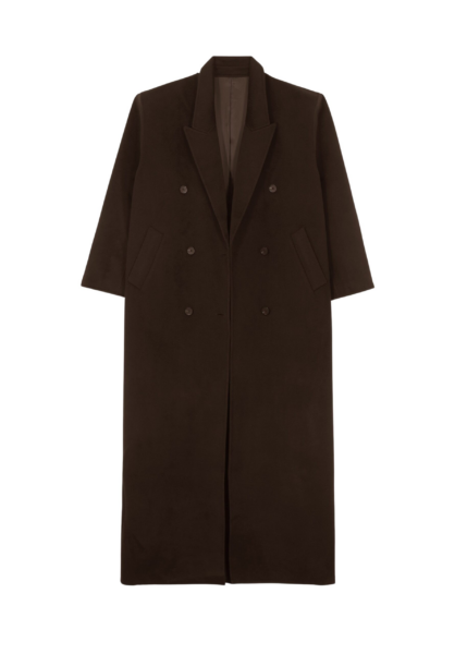 The Frankie Shop Gaia Double Breasted Coat - Dark Brown - Oversized Minimalist Coats in Beige - Shop at Luxury Shoes 