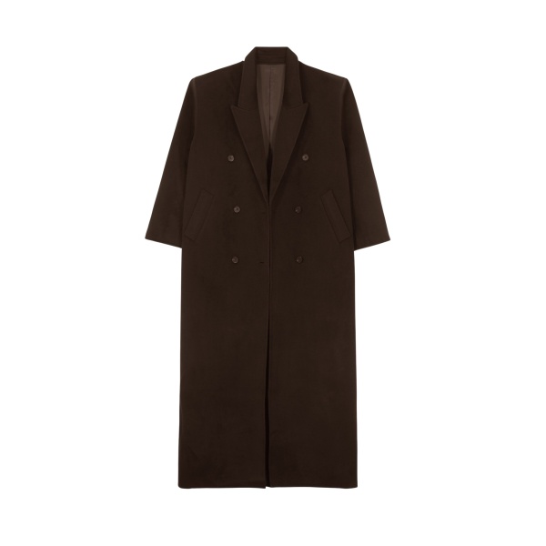 The Frankie Shop Gaia Double Breasted Coat - Dark Brown - Oversized Minimalist Coats in Beige - Shop at Luxury Shoes 