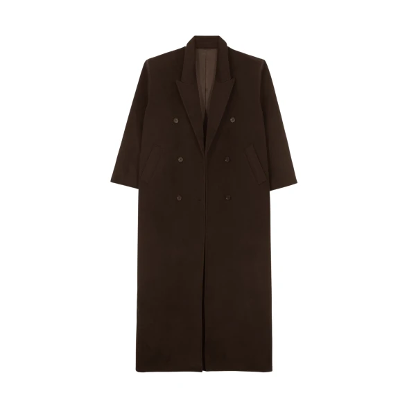The Frankie Shop Gaia Double Breasted Coat - Dark Brown - Oversized Minimalist Coats in Beige - Shop at Luxury Shoes 