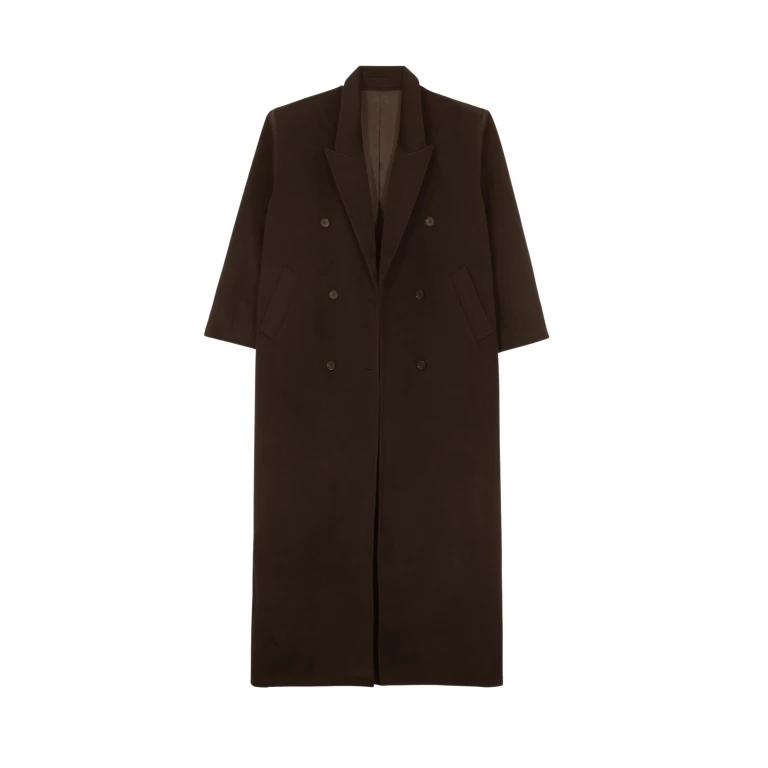 The Frankie Shop Gaia Double Breasted Coat - Dark Brown - Oversized Minimalist Coats in Beige - Shop at Luxury Shoes 