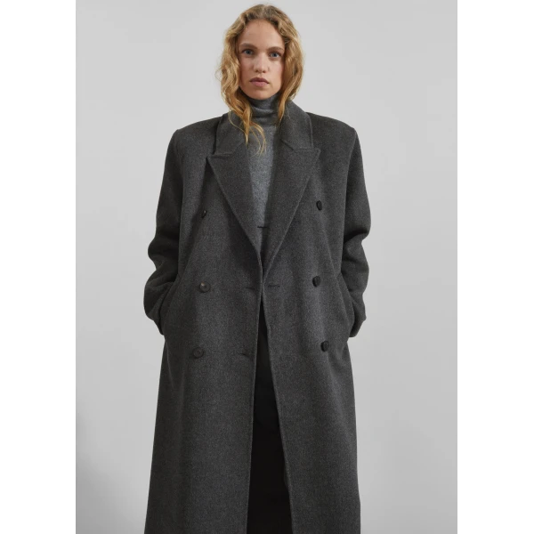 The Frankie Shop Gaia Double Breasted Coat - Dark Grey Melange - Oversized Minimalist Coats in Grey - Shop at Luxury Shoes 