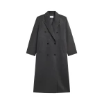 The Frankie Shop Gaia Double Breasted Coat - Dark Grey Melange - Oversized Minimalist Coats in Grey - Shop at Luxury Shoes 