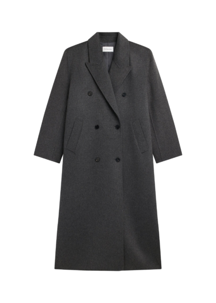 The Frankie Shop Gaia Double Breasted Coat - Dark Grey Melange - Oversized Minimalist Coats in Grey - Shop at Luxury Shoes 