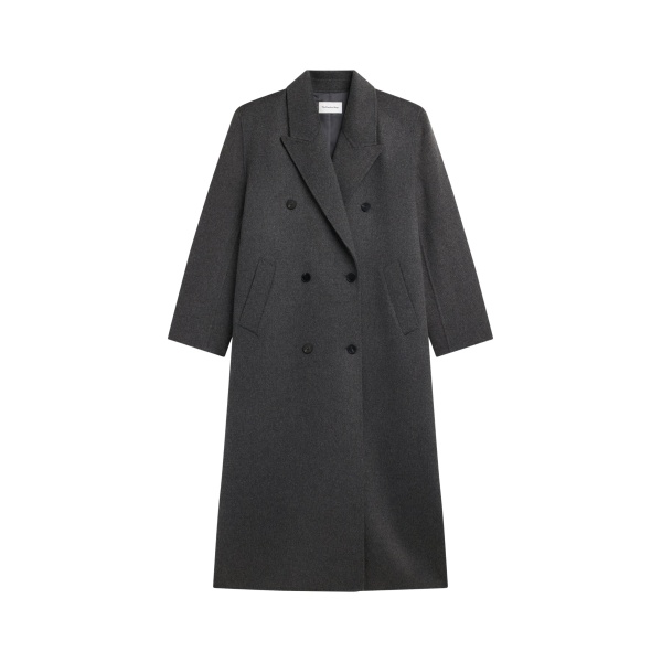 The Frankie Shop Gaia Double Breasted Coat - Dark Grey Melange - Oversized Minimalist Coats in Grey - Shop at Luxury Shoes 