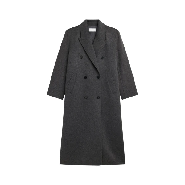 The Frankie Shop Gaia Double Breasted Coat - Dark Grey Melange - Oversized Minimalist Coats in Grey - Shop at Luxury Shoes 