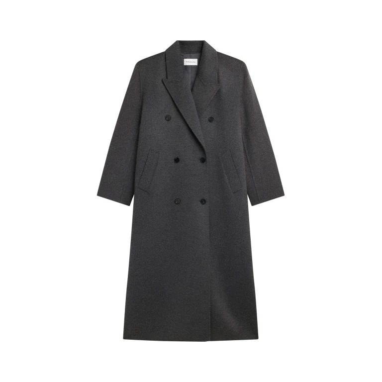 The Frankie Shop Gaia Double Breasted Coat - Dark Grey Melange - Oversized Minimalist Coats in Grey - Shop at Luxury Shoes 