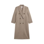 The Frankie Shop Gaia Double Breasted Coat - Taupe Melange - Oversized Minimalist Coats in Beige - Shop at Luxury Shoes 