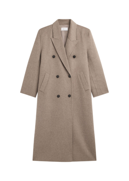 The Frankie Shop Gaia Double Breasted Coat - Taupe Melange - Oversized Minimalist Coats in Beige - Shop at Luxury Shoes 