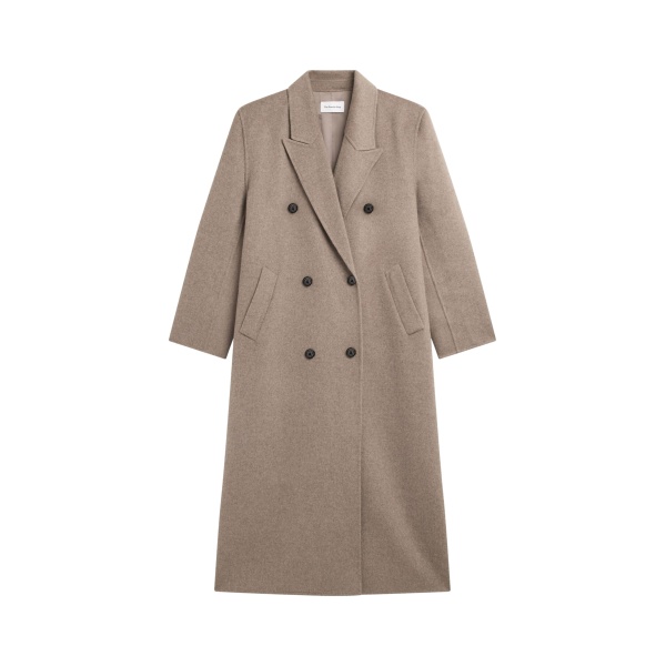 The Frankie Shop Gaia Double Breasted Coat - Taupe Melange - Oversized Minimalist Coats in Beige - Shop at Luxury Shoes 