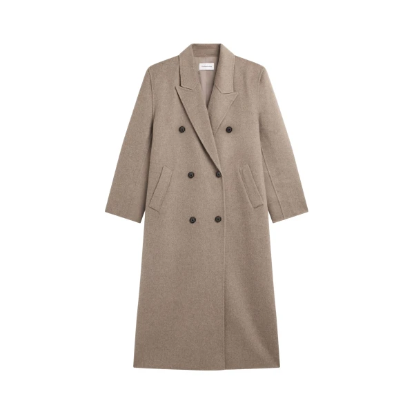 The Frankie Shop Gaia Double Breasted Coat - Taupe Melange - Oversized Minimalist Coats in Beige - Shop at Luxury Shoes 