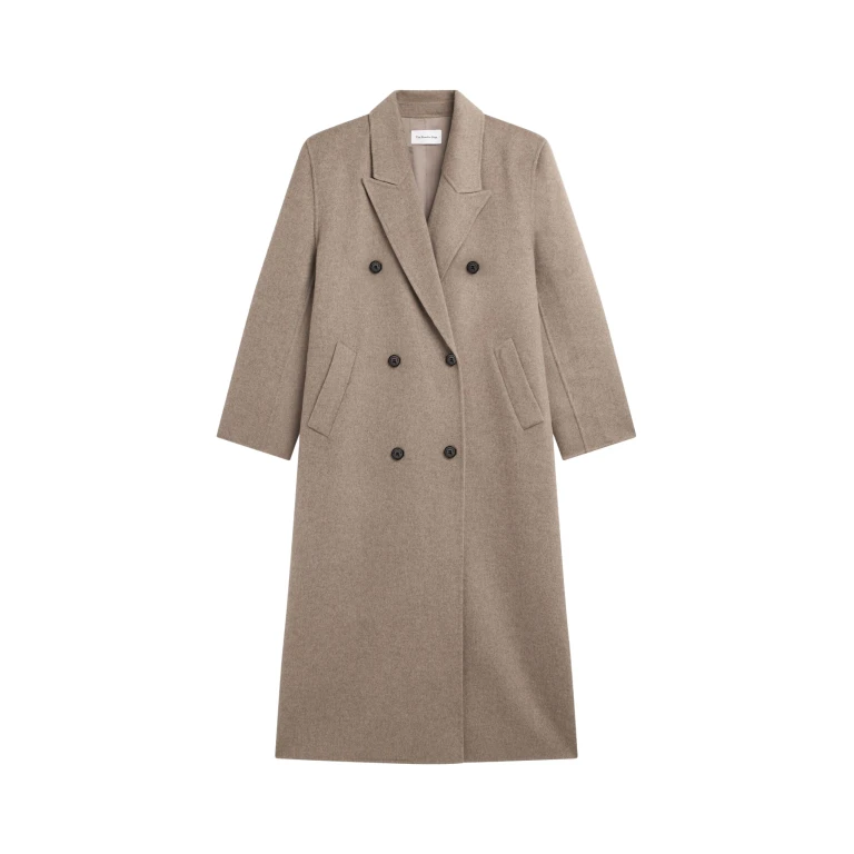 The Frankie Shop Gaia Double Breasted Coat - Taupe Melange - Oversized Minimalist Coats in Beige - Shop at Luxury Shoes 