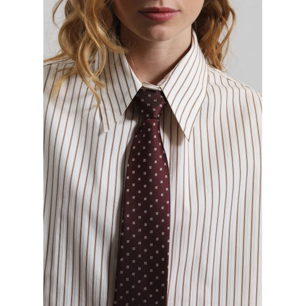 The Frankie Shop Gainsford Neck Tie Shirt - Beige/Brown Stripe - Oversized Minimalist Tops in Multicolour - Shop at Luxury Shoes 