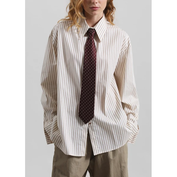 The Frankie Shop Gainsford Neck Tie Shirt - Beige/Brown Stripe - Oversized Minimalist Tops in Multicolour - Shop at Luxury Shoes 