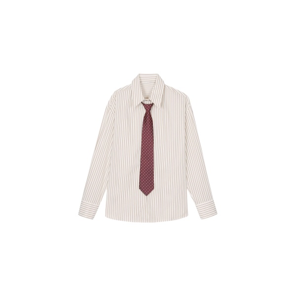 The Frankie Shop Gainsford Neck Tie Shirt - Beige/Brown Stripe - Oversized Minimalist Tops in Multicolour - Shop at Luxury Shoes 