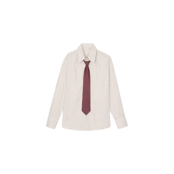 The Frankie Shop Gainsford Neck Tie Shirt - Beige/Brown Stripe - Oversized Minimalist Tops in Multicolour - Shop at Luxury Shoes 