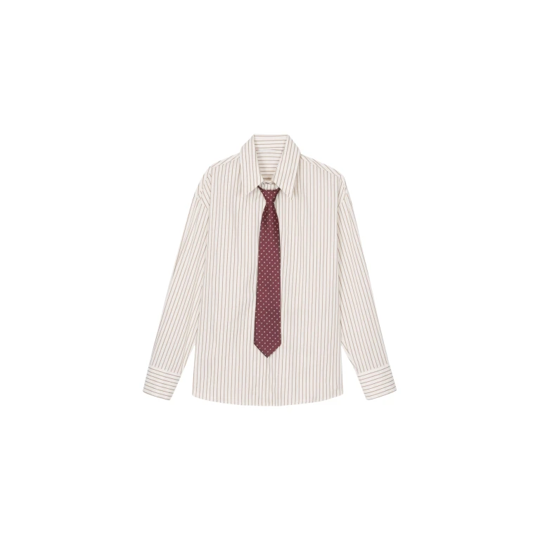 The Frankie Shop Gainsford Neck Tie Shirt - Beige/Brown Stripe - Oversized Minimalist Tops in Multicolour - Shop at Luxury Shoes 