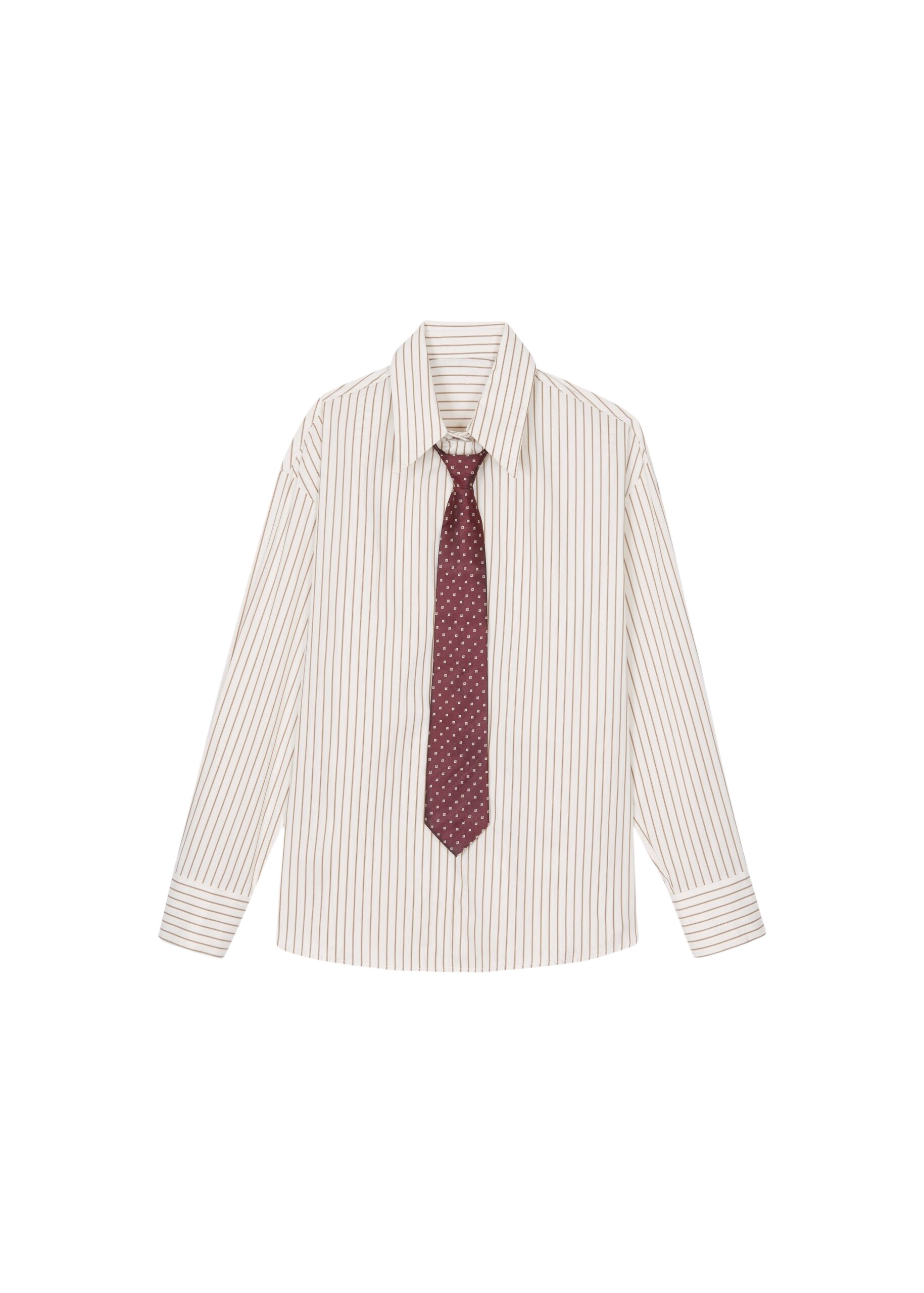 The Frankie Shop Gainsford Neck Tie Shirt - Beige/Brown Stripe - Oversized Minimalist Tops in Multicolour - Shop at Luxury Shoes 