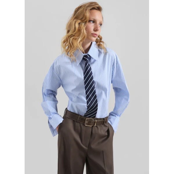 The Frankie Shop Gainsford Neck Tie Shirt - Blue/White Stripe - Oversized Minimalist Tops in Multicolour - Shop at Luxury Shoes 