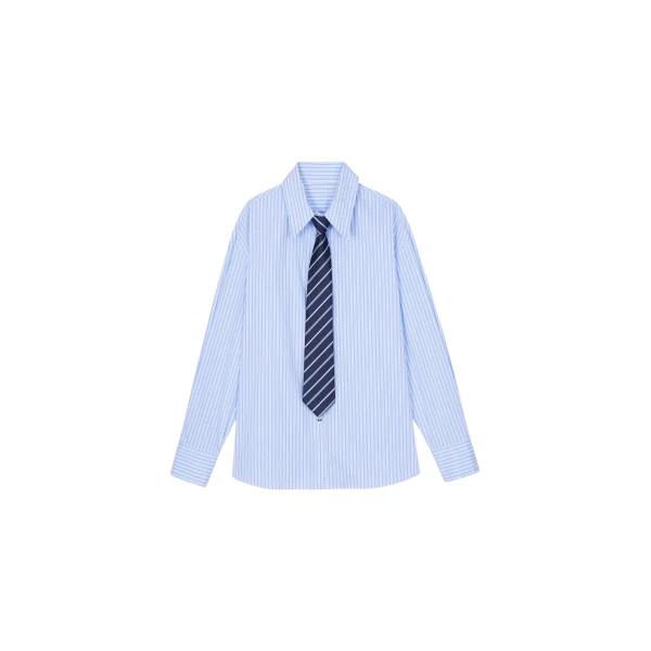 The Frankie Shop Gainsford Neck Tie Shirt - Blue/White Stripe - Oversized Minimalist Tops in Multicolour - Shop at Luxury Shoes 