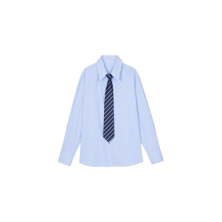 The Frankie Shop Gainsford Neck Tie Shirt - Blue/White Stripe - Oversized Minimalist Tops in Multicolour - Shop at Luxury Shoes 