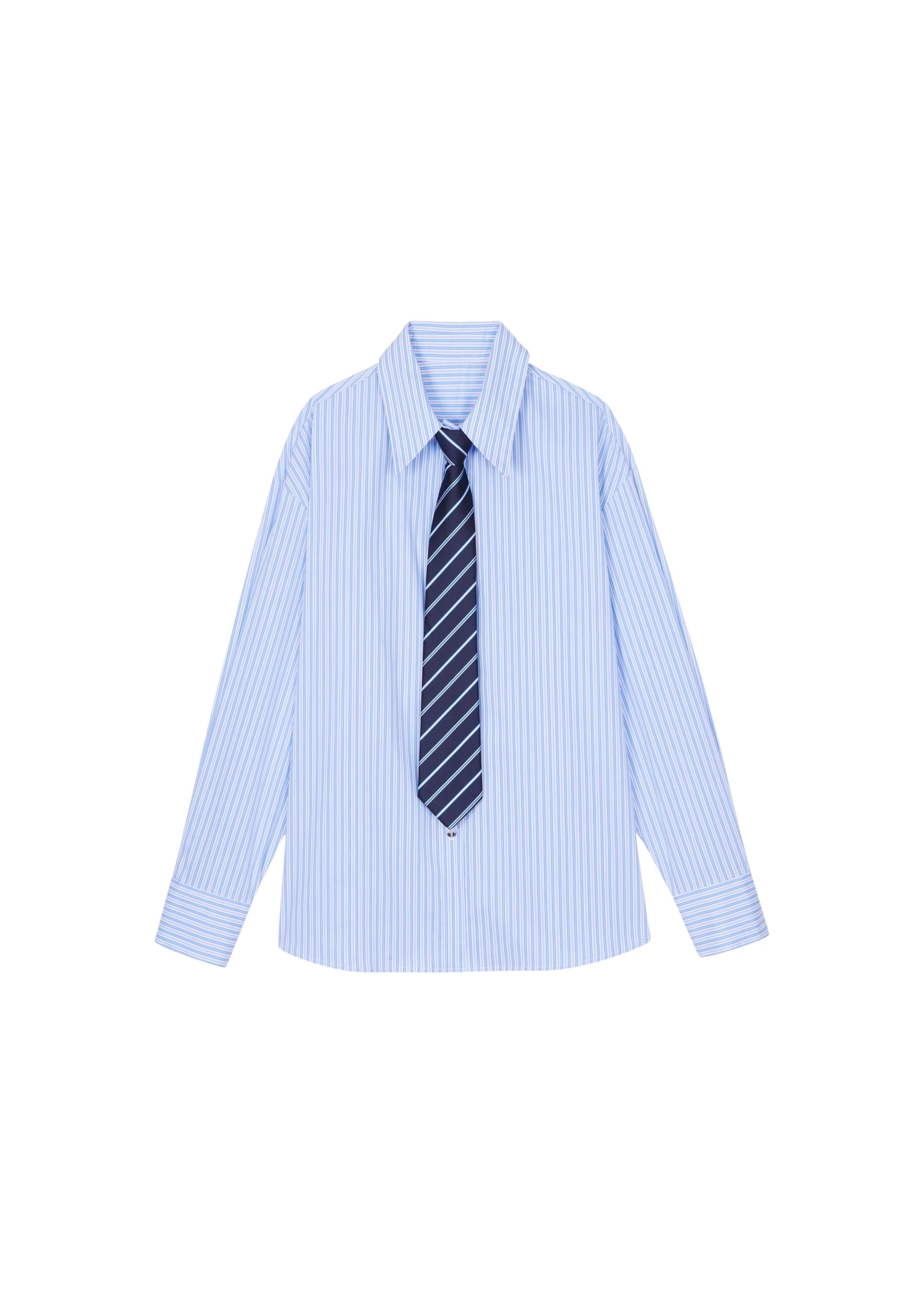 The Frankie Shop Gainsford Neck Tie Shirt - Blue/White Stripe - Oversized Minimalist Tops in Multicolour - Shop at Luxury Shoes 