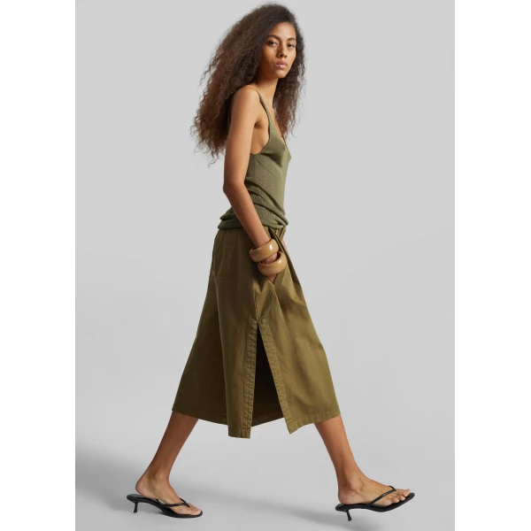 The Frankie Shop Garment Dye Pleated Culotte - Avocado - Oversized Minimalist Shorts in Green - Shop at Luxury Shoes 