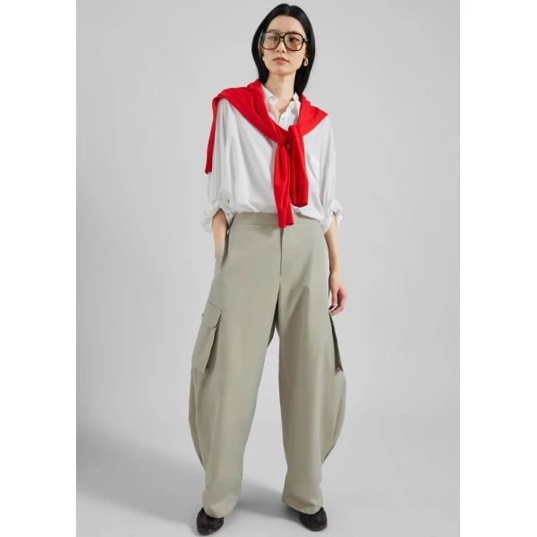 The Frankie Shop Geilo Barrel Leg Pants - Beige - Oversized Minimalist Pants in Beige - Shop at Luxury Shoes 