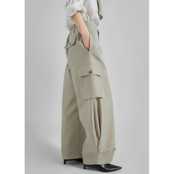 The Frankie Shop Geilo Barrel Leg Pants - Beige - Oversized Minimalist Pants in Beige - Shop at Luxury Shoes 