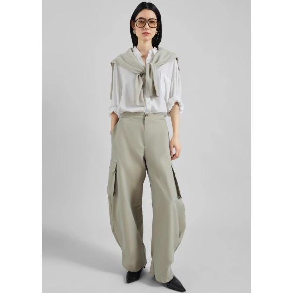 The Frankie Shop Geilo Barrel Leg Pants - Beige - Oversized Minimalist Pants in Beige - Shop at Luxury Shoes 