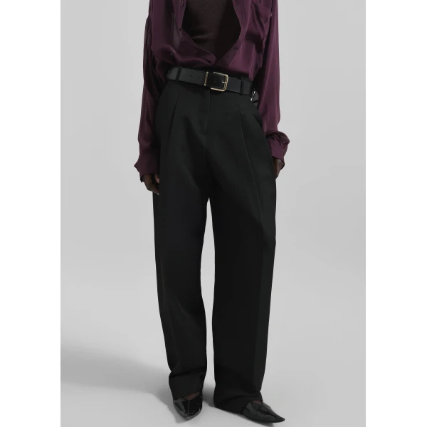 The Frankie Shop Gelso Pleated Twill Trousers - Black - Oversized Minimalist Pants in Black - Shop at Luxury Shoes 