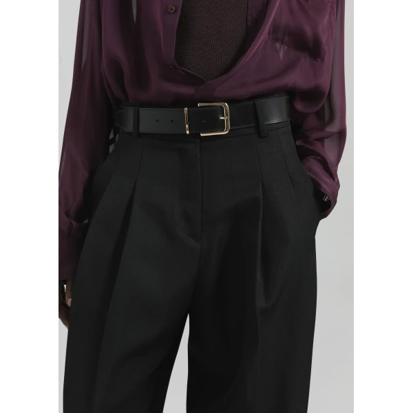 The Frankie Shop Gelso Pleated Twill Trousers - Black - Oversized Minimalist Pants in Black - Shop at Luxury Shoes 