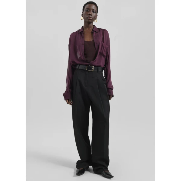 The Frankie Shop Gelso Pleated Twill Trousers - Black - Oversized Minimalist Pants in Black - Shop at Luxury Shoes 