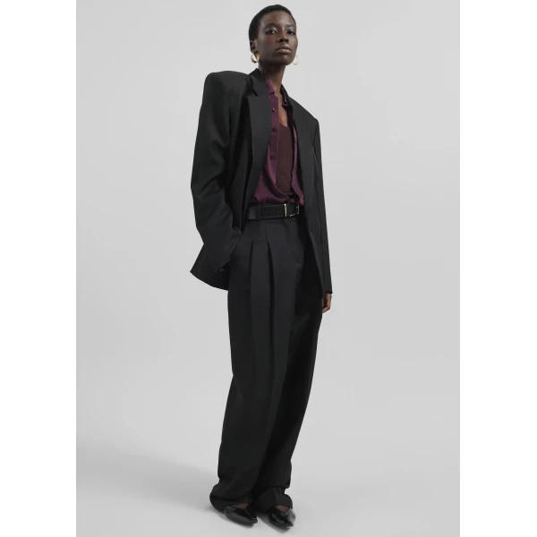 The Frankie Shop Gelso Pleated Twill Trousers - Black - Oversized Minimalist Pants in Black - Shop at Luxury Shoes 