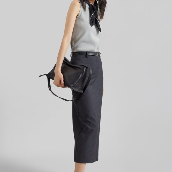 The Frankie Shop Gema Pencil Skirt – Dark Grey Melange, view 2