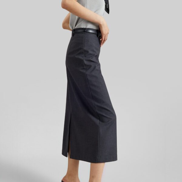 The Frankie Shop Gema Pencil Skirt – Dark Grey Melange, view 3