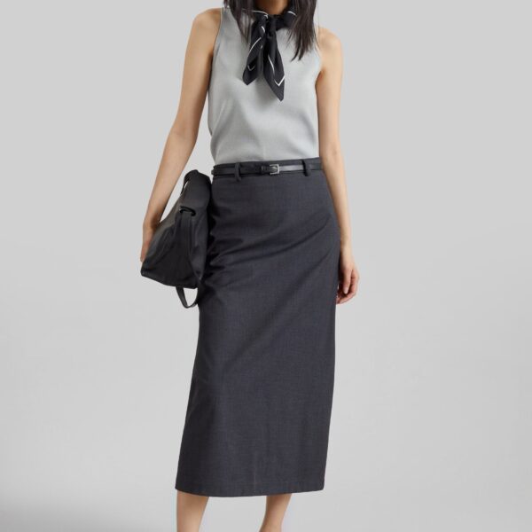 The Frankie Shop Gema Pencil Skirt – Dark Grey Melange, view 5