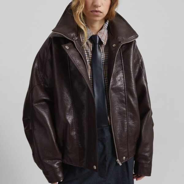 The Frankie Shop Gemonio Faux Leather Jacket – Brown, view 2