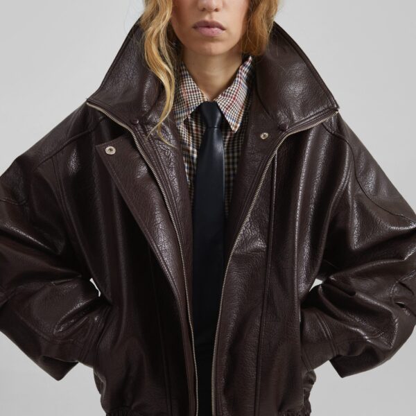 The Frankie Shop Gemonio Faux Leather Jacket – Brown, view 4
