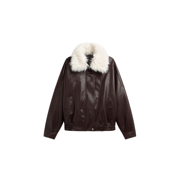 The Frankie Shop Gemonio Faux Leather Jacket - Brown - Oversized Minimalist Jackets in Beige - Shop at Luxury Shoes 