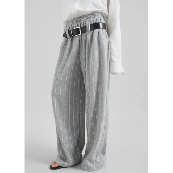 The Frankie Shop Gisby Striped Joggers - Grey - Oversized Minimalist Pants in Grey - Shop at Luxury Shoes 
