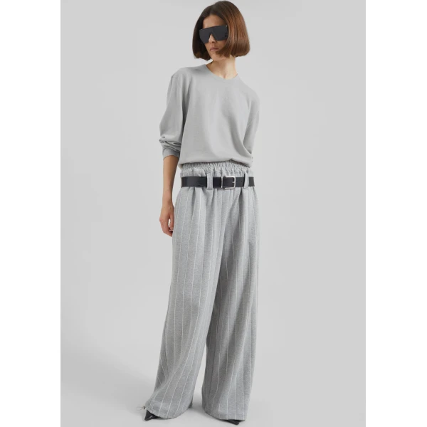 The Frankie Shop Gisby Striped Joggers - Grey - Oversized Minimalist Pants in Grey - Shop at Luxury Shoes 